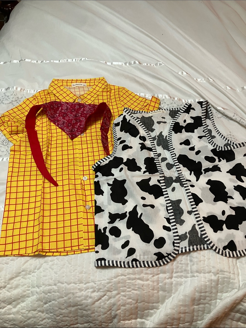 Yellow Plaid Kids Button-Down Shirt with Red Bandana Accent